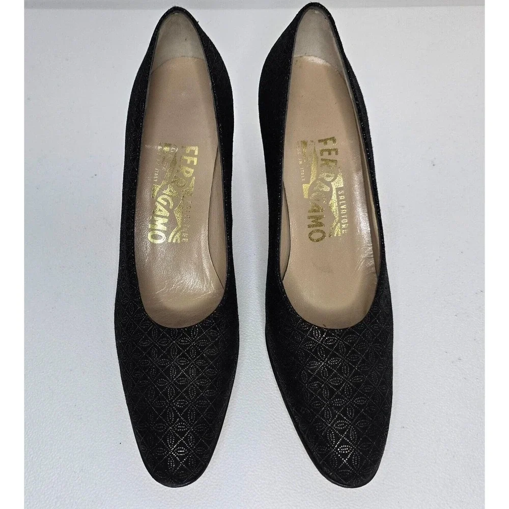 Salvatore Ferragamo Gold Black Floral Women's Pumps Heels Size 6 AAA - Picture 2 of 11